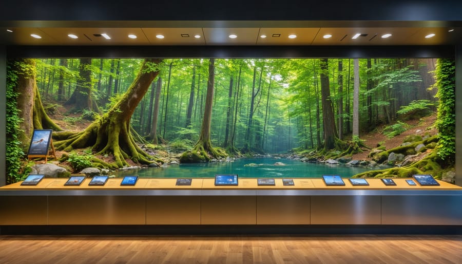 Person in wheelchair using accessible museum interactive display