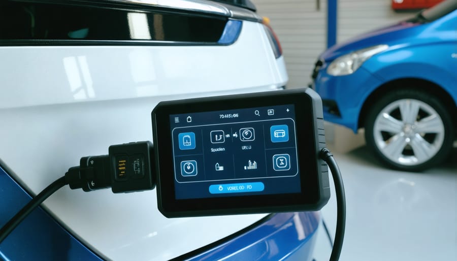 AI-powered diagnostic scanner displaying real-time vehicle data analysis