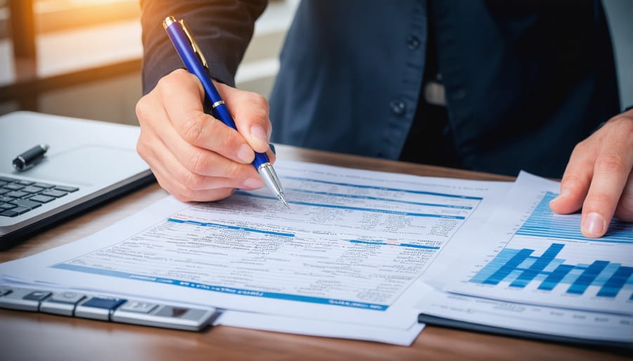 Business documents and financial records organized on desk for LLC closure preparation