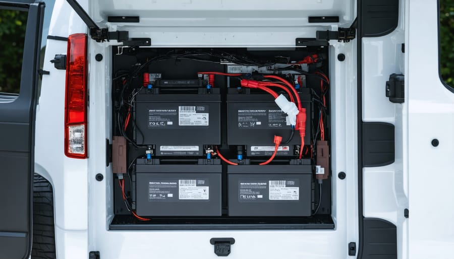 Dual battery setup installed in vehicle with professional mounting