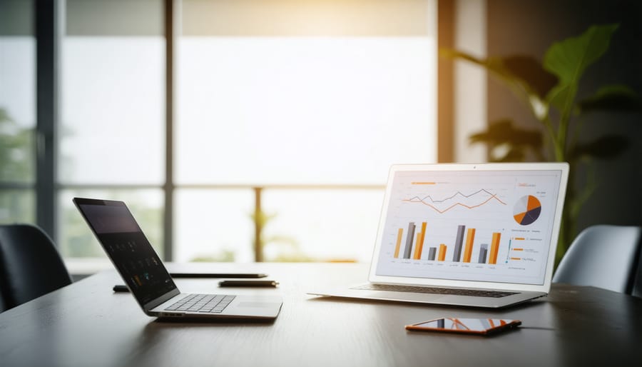 Professional handshake between two business people in modern office environment