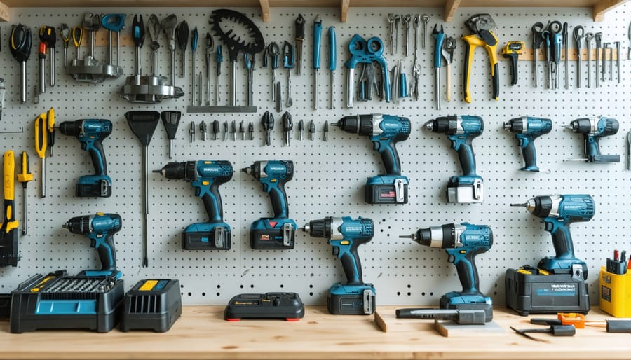Organized workbench with clean, maintained power tools neatly arranged