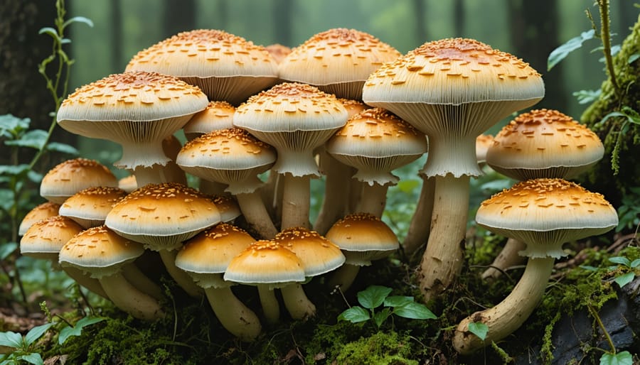 Close-up view of white mycelium threads growing through natural insulation material