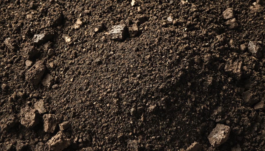 Hand spreading dark, rich compost onto garden soil