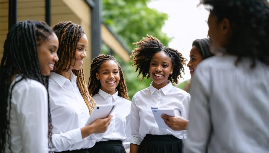 Group of tradespeople collaborating and sharing knowledge in workshop setting