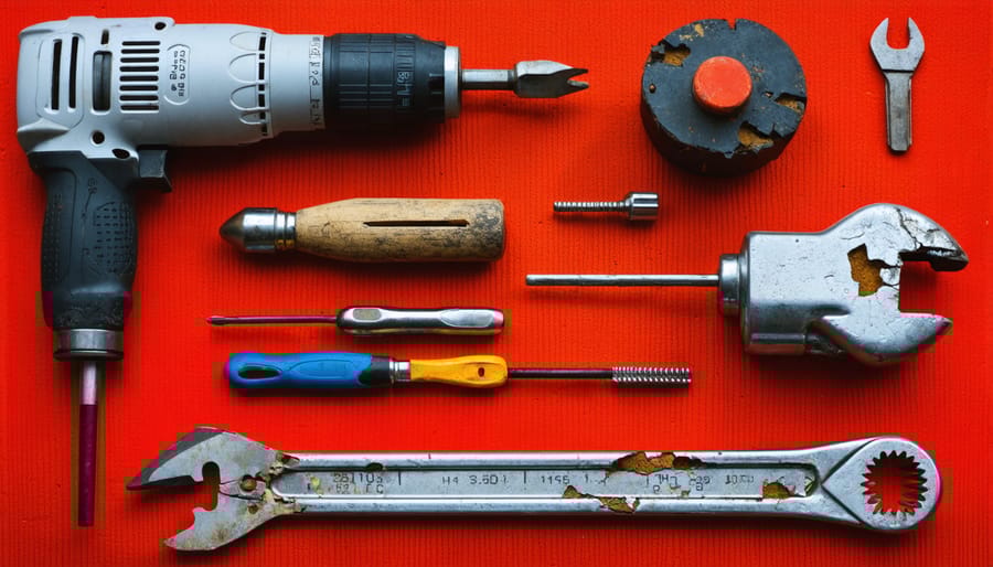 Close-up of damaged power tool showing frayed electrical cord and safety concerns