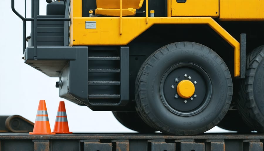 Contractor using mobile app to book equipment rental with construction plans in background