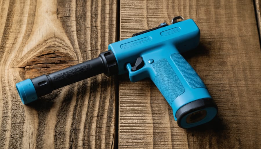 Comparison of two power tool handle designs showing ergonomic versus standard grips