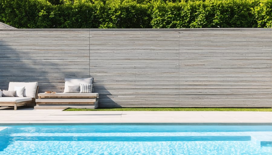 Modern horizontal aluminum slat pool fence with contemporary design