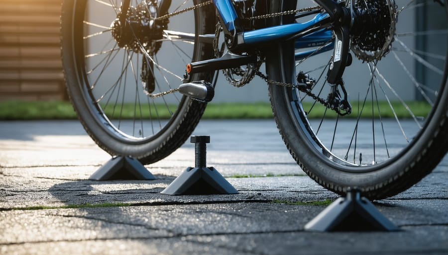 Close-up of person installing ground anchor bolt for bike security