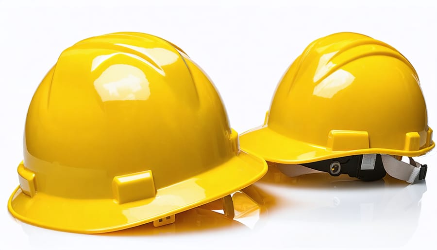 Construction worker wearing safety gear including respirator and gloves while handling insulation