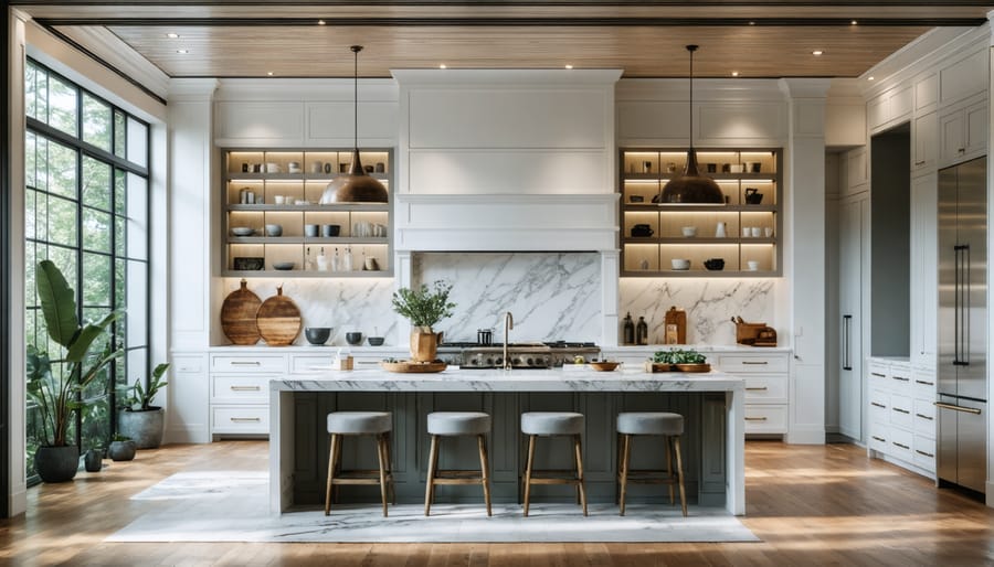Kitchen mid-renovation with new cabinets being installed and construction materials visible