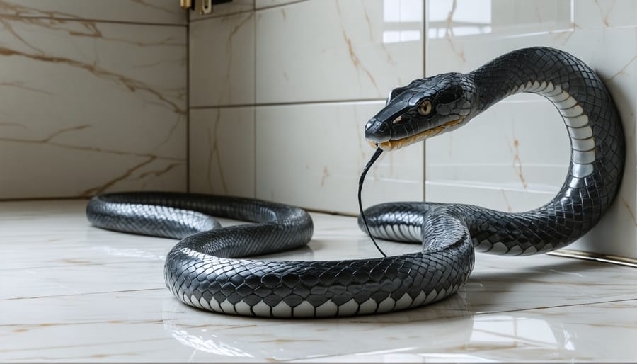 Plumber holding mechanical drain snake equipment in commercial kitchen