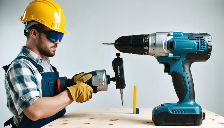 Trainee demonstrating correct hand positioning and safety stance while using angle grinder