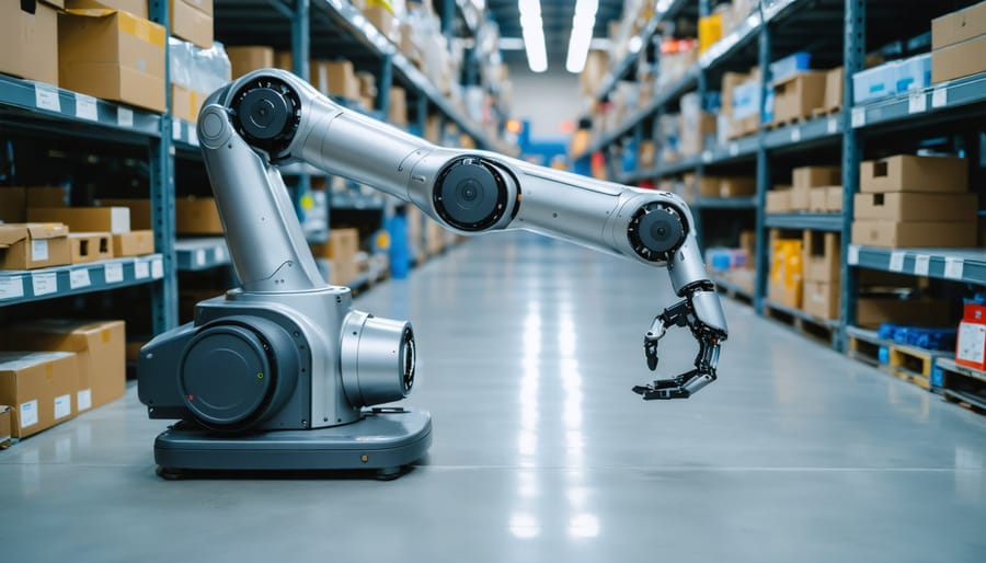 Rental center employee conducting safety briefing with customer about robotic tool operation