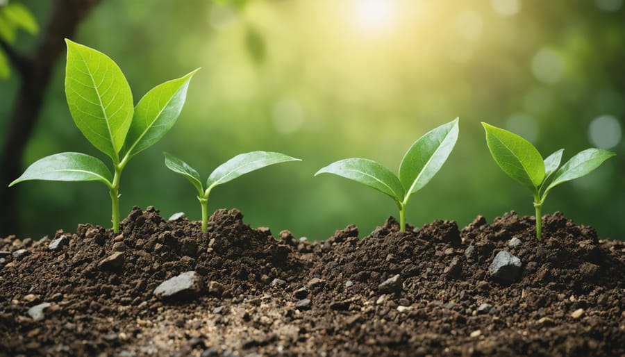 Business professional reviewing sustainability reports at desk with laptop