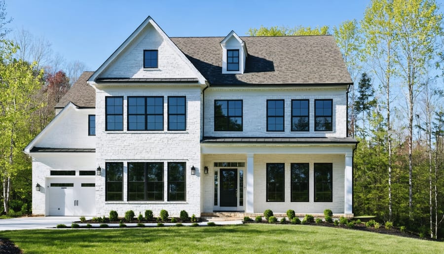Happy young couple holding keys in front of their new Virginia home