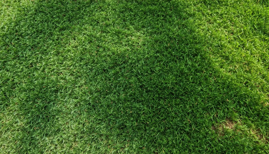 Close-up of dense zoysia grass showing thick blade structure and carpet-like growth pattern