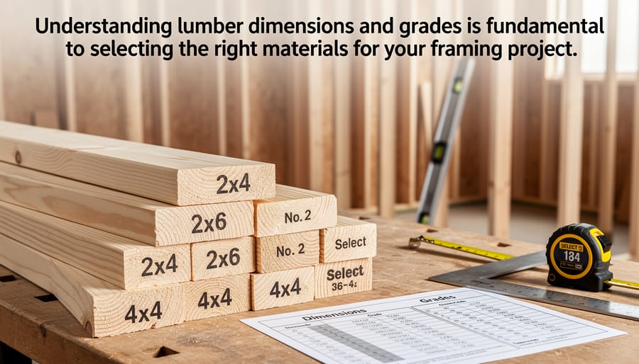 Stack of dimensional lumber including 2x4s and 2x6s on construction site