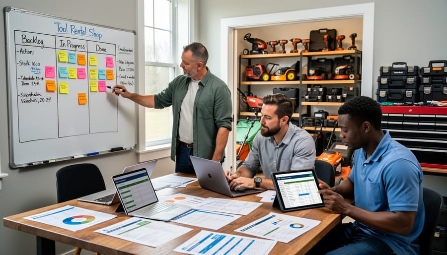 Independent tool rental business storefront in community setting