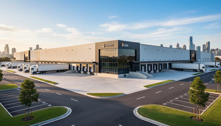 Large industrial warehouse facility with loading docks and distribution infrastructure