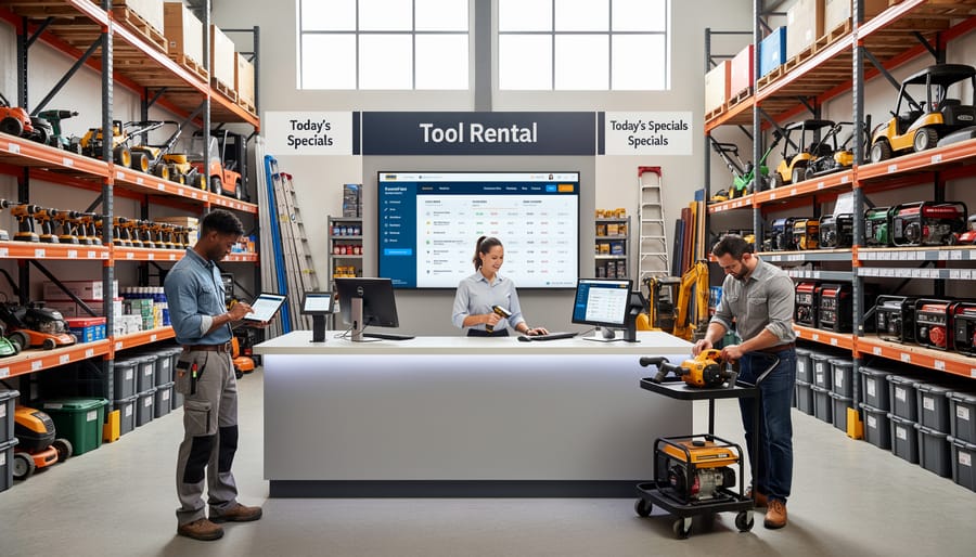 Organized display of professional power tools and equipment on workshop wall