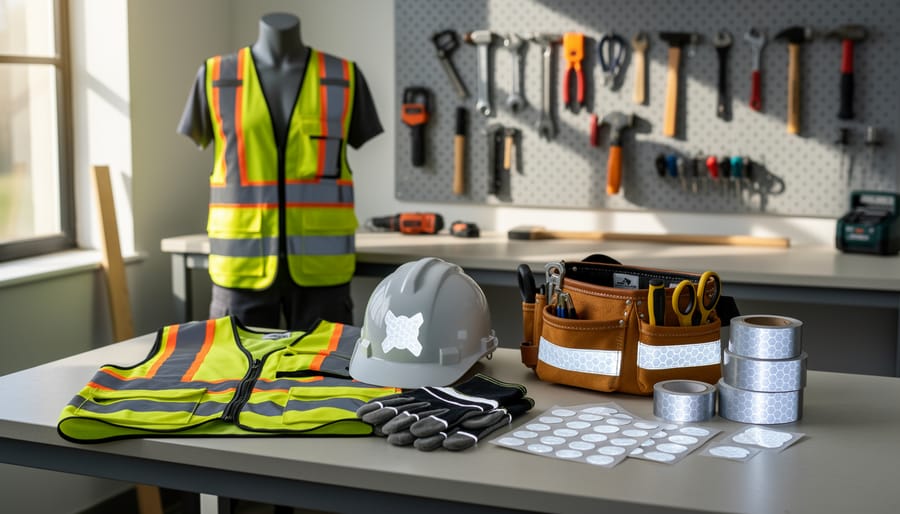Assortment of IR reflective safety materials including vest, tape, and armbands