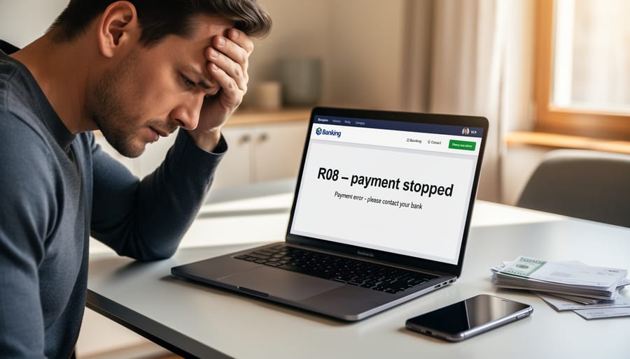 Person holding smartphone showing payment error notification