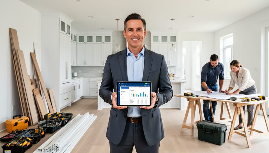 Renovation tools including drill and measuring tape laid out on floor during property improvement project