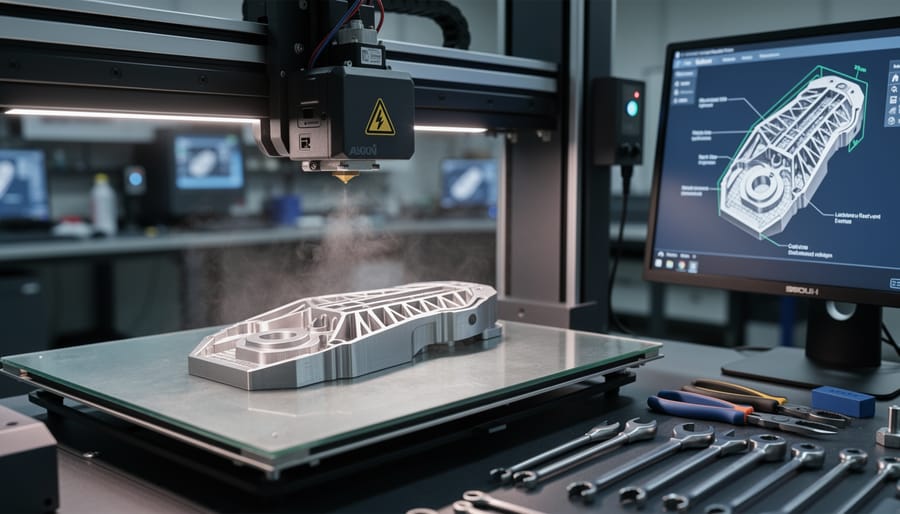 Close-up of 3D printer creating a precision tool component