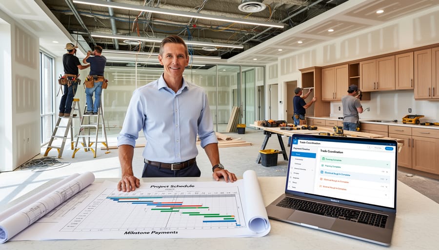 Commercial retail space renovation showing multiple construction trades in progress