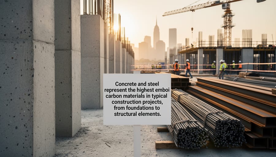 Construction worker holding concrete debris with exposed steel rebar at building site