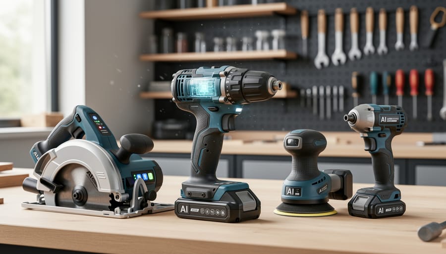 Close-up of power drill showing internal AI chip and electronic components