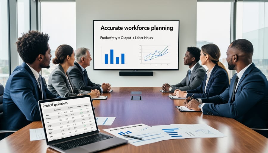 Construction worker calculating project requirements with blueprints and tools on table