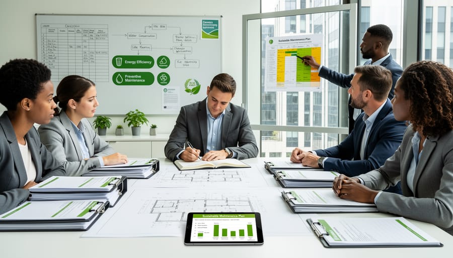Maintenance logbook and planning materials on building rooftop with equipment in background