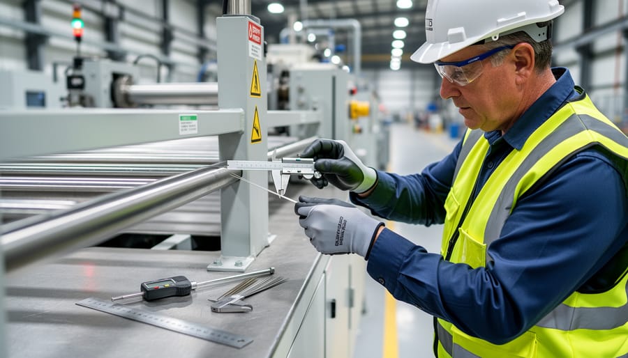 Collection of precision inspection tools including digital calipers and gap gauges on workshop table