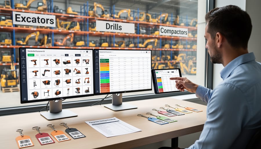 Organized display of various construction and power tools with clear categorization