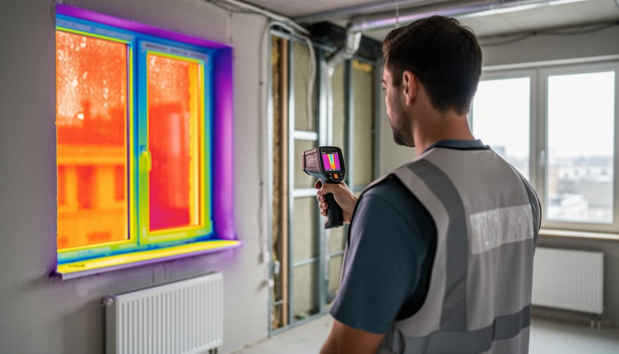 Facility manager using thermal imaging camera to inspect HVAC equipment