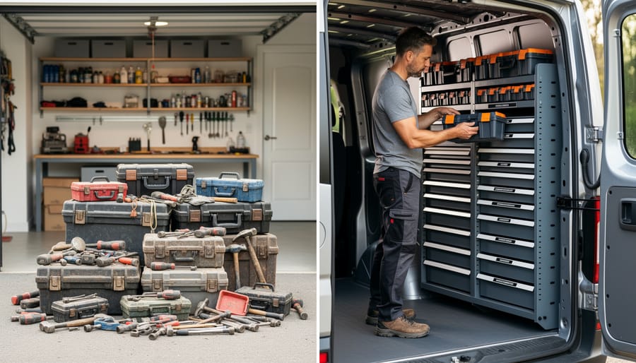Organized storage case showing compact modular tool system with multiple attachments