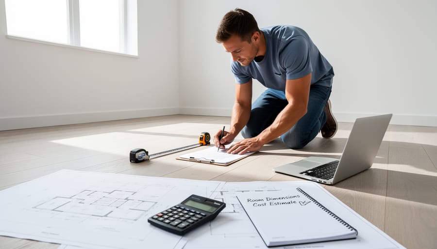 Contractor measuring kitchen space during renovation project