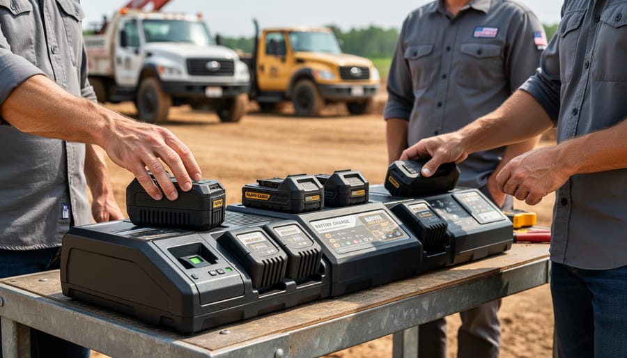 Smart batteries charging in multi-port charging station with LED indicators