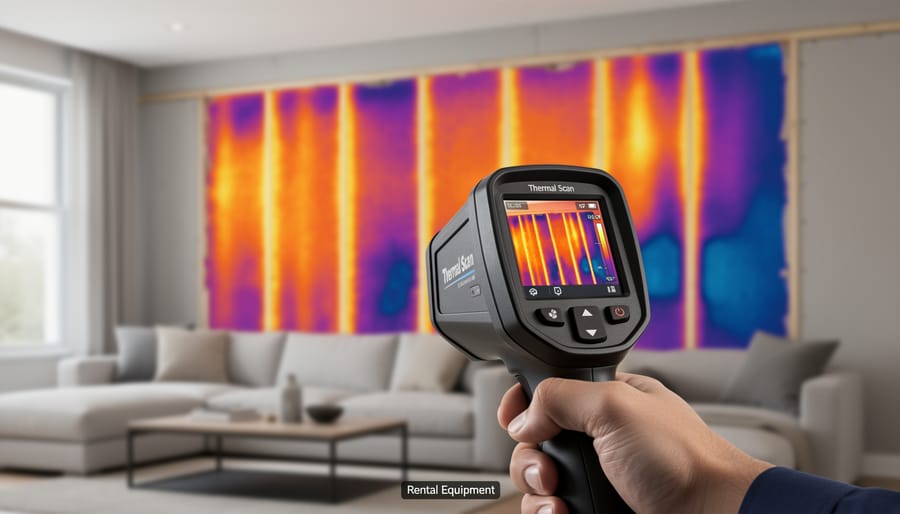 Thermal imaging camera being used to detect air leaks in residential attic space