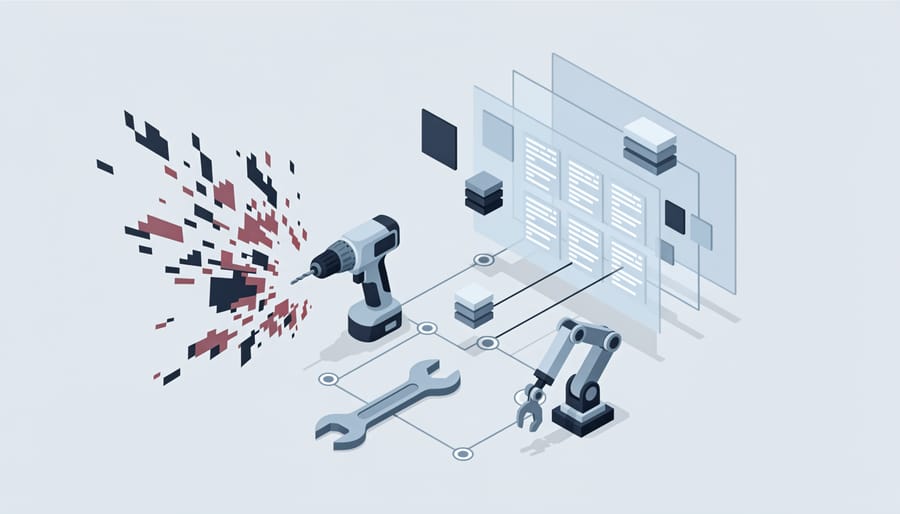 Smartphone showing security warning above toolbox with connected smart tools
