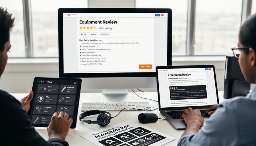 Team reviewing construction tools and safety documentation on workbench