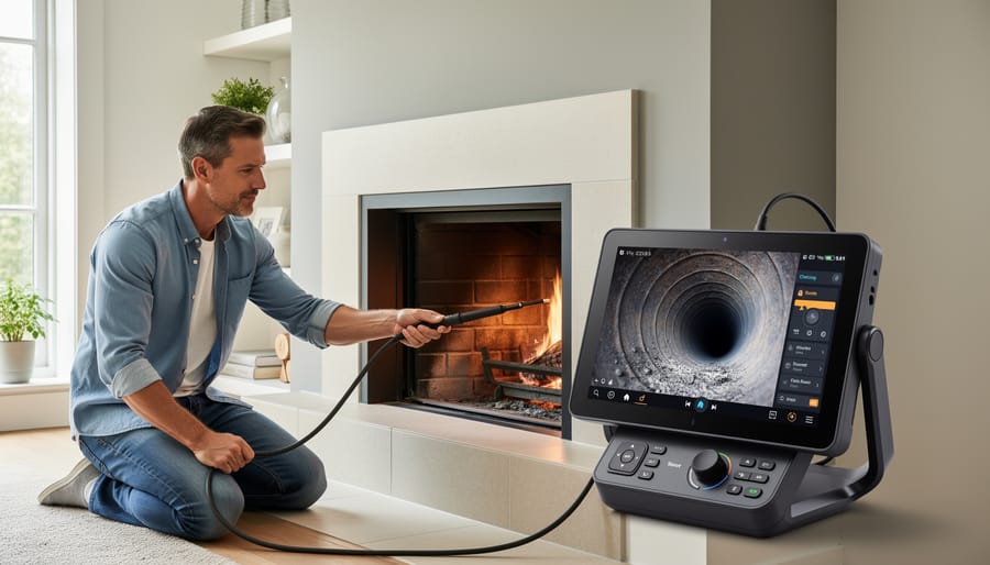 Wireless chimney inspection camera system with LED lights and flexible probe