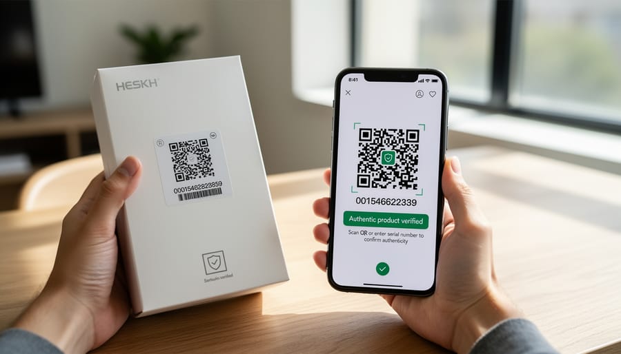 Person using smartphone to scan and verify power tool authenticity code