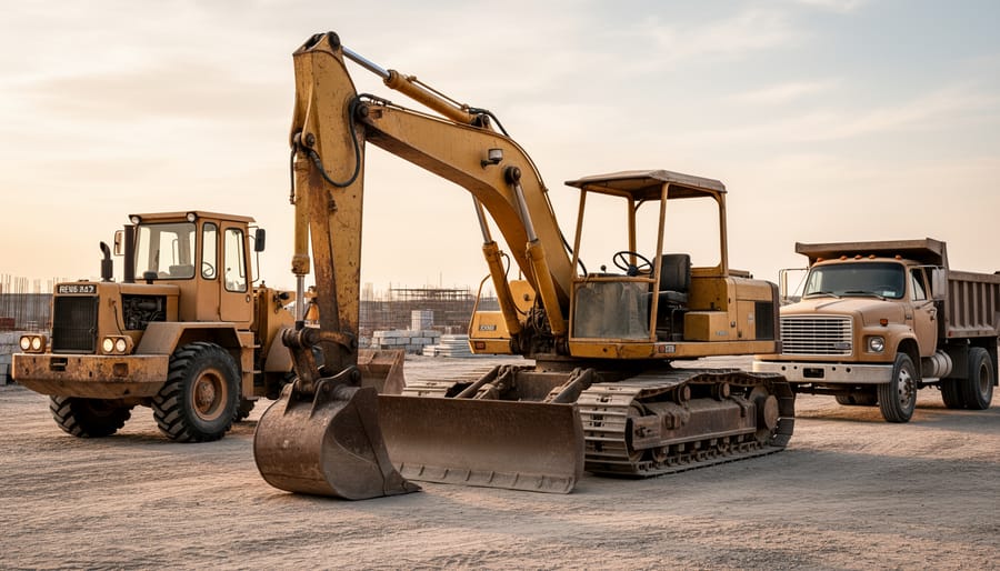 Vintage 1970s Caterpillar bulldozer showing weathered yellow paint and mechanical simplicity