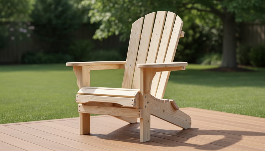 Handmade Adirondack chair constructed from 2x4 lumber on outdoor patio
