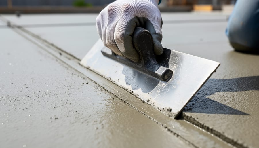 Macro detail of freshly cut V-groove showing clean edges and precise angular profile in concrete