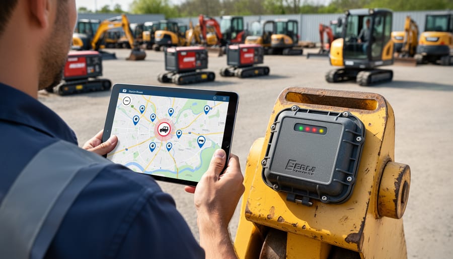 GPS tracking device attached to yellow construction power tool
